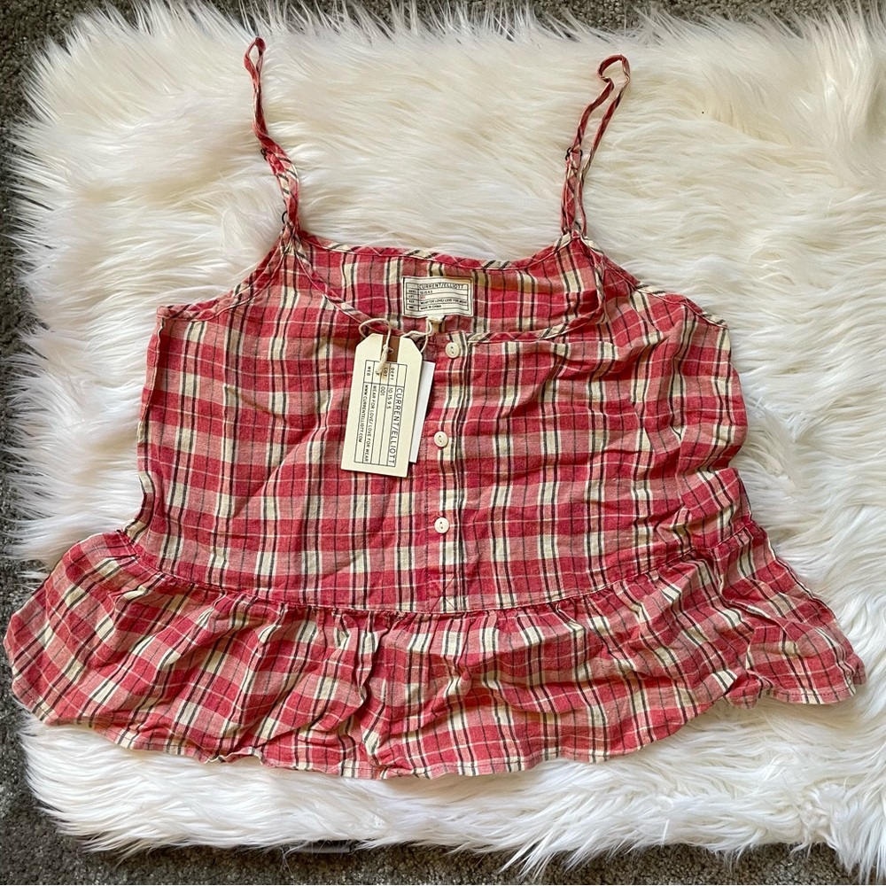 NWT Current/Elliott The Workwear Plaid Peplum Top